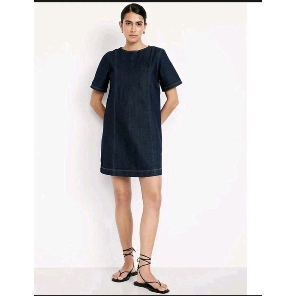 Old Navy Denim Mini Dress Short Sleeve Dark Blue Size XL #603